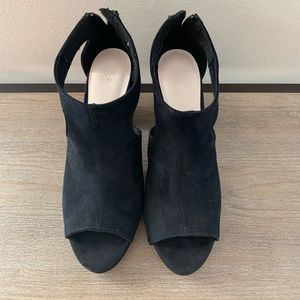 H&M Black suede peep toe booties.
